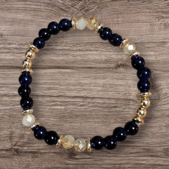 🩷3 for $15: Set of 5 4mm Infinity Stretchy Bracelets, Navy & Gold Tone, New - Picture 6 of 9